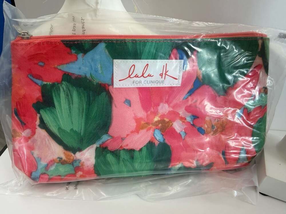 Lulu DK for Clinique Cosmetic Bag Floral Pink Green Zip Pouch